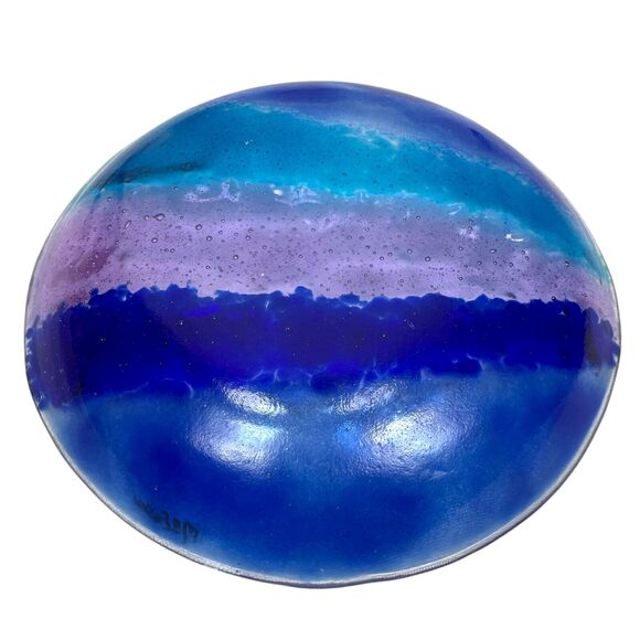 Christine McEwan Jim Freeburn Verre Visage Fused Art Glass Dish Signed 8" Round - Picture 2 of 7